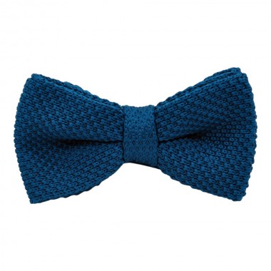 Noeud papillon en tricot. Noué. Bleu canard uni