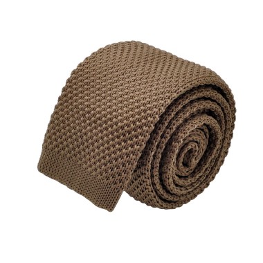 Cravate tricot pour homme. Marron Tabac uni. Slim et bout carré.