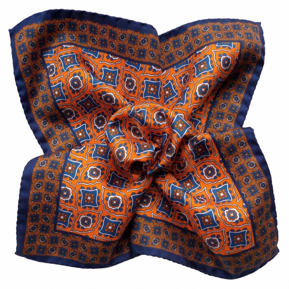 Pochette de costume Soie Orange et Marine